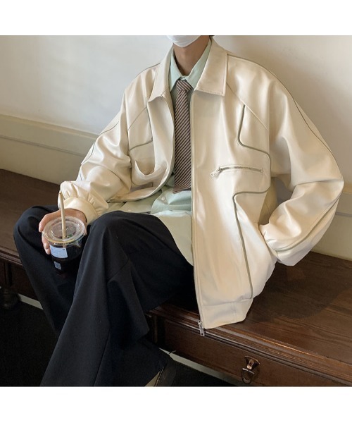 DEVICE(デバイス)の「オーバーサイズ フェイクレザー ブルゾン アウター ジャケット(ブルゾン・メンズ・ブラック/ホワイト・FREE)」の6枚目の写真