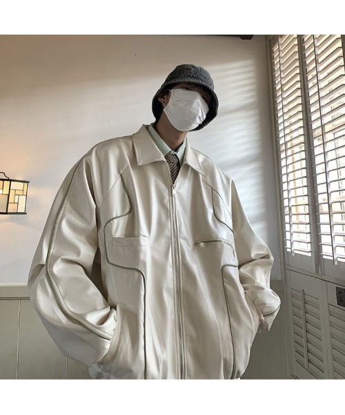 DEVICE(デバイス)の「オーバーサイズ フェイクレザー ブルゾン アウター ジャケット(ブルゾン・メンズ・ブラック/ホワイト・FREE)」の10枚目の写真