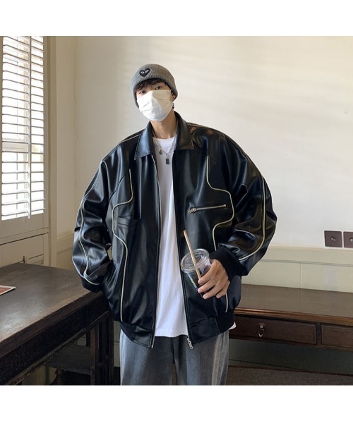 DEVICE(デバイス)の「オーバーサイズ フェイクレザー ブルゾン アウター ジャケット(ブルゾン・メンズ・ブラック/ホワイト・FREE)」の17枚目の写真