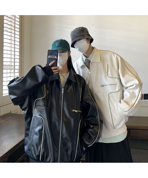 DEVICE(デバイス)の「オーバーサイズ フェイクレザー ブルゾン アウター ジャケット(ブルゾン・メンズ・ブラック/ホワイト・FREE)」の16枚目の写真