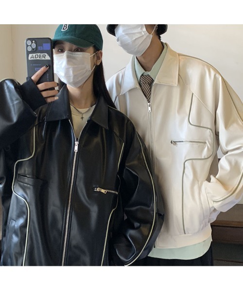 DEVICE(デバイス)の「オーバーサイズ フェイクレザー ブルゾン アウター ジャケット(ブルゾン・メンズ・ブラック/ホワイト・FREE)」の18枚目の写真