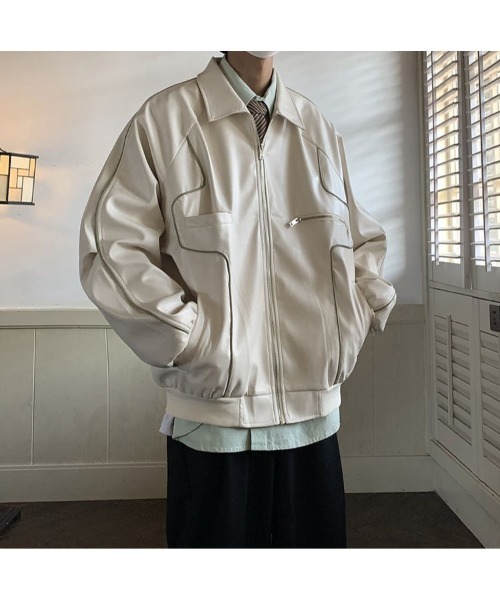 DEVICE(デバイス)の「オーバーサイズ フェイクレザー ブルゾン アウター ジャケット(ブルゾン・メンズ・ブラック/ホワイト・FREE)」の12枚目の写真