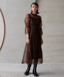 【オケージョン対応】レースIラインティアードワンピース結婚式 お呼ばれ パーティー ドレス ロング丈 美脚効果