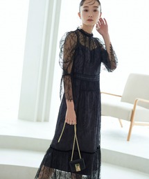 【オケージョン対応】レースIラインティアードワンピース結婚式 お呼ばれ パーティー ドレス ロング丈 美脚効果