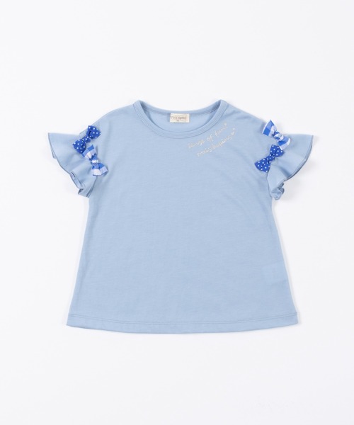 trois lapins kp(トロワラパンケーピー)の「袖リボンモチーフ半袖Tシャツ(100~160)(Tシャツ/カットソー・キッズ・サックスブルー/ブラック・160cm/150cm/130cm/100cm/140cm/120cm/110cm)」の1枚目の写真