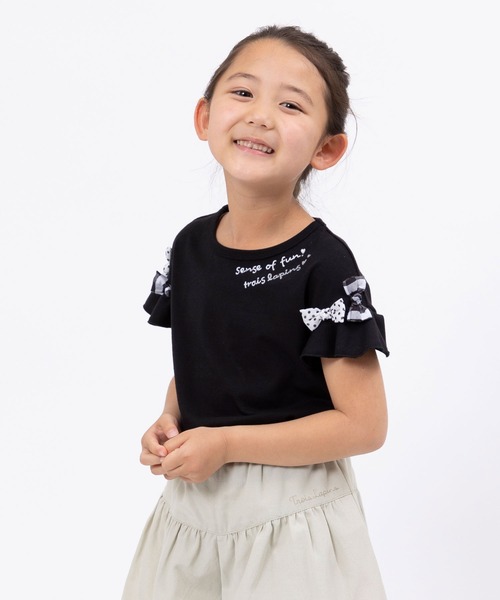 trois lapins kp(トロワラパンケーピー)の「袖リボンモチーフ半袖Tシャツ(100~160)(Tシャツ/カットソー・キッズ・サックスブルー/ブラック・160cm/150cm/130cm/100cm/140cm/120cm/110cm)」の2枚目の写真