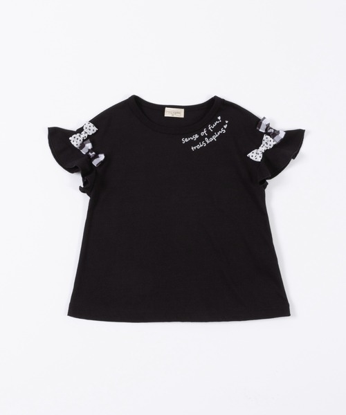 trois lapins kp(トロワラパンケーピー)の「袖リボンモチーフ半袖Tシャツ(100~160)(Tシャツ/カットソー・キッズ・サックスブルー/ブラック・160cm/150cm/130cm/100cm/140cm/120cm/110cm)」の16枚目の写真