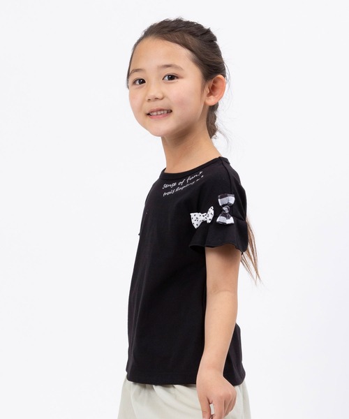 trois lapins kp(トロワラパンケーピー)の「袖リボンモチーフ半袖Tシャツ(100~160)(Tシャツ/カットソー・キッズ・サックスブルー/ブラック・160cm/150cm/130cm/100cm/140cm/120cm/110cm)」の9枚目の写真
