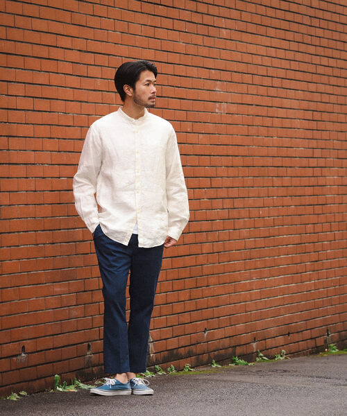 BEAMS（ビームス）の「BEAMS / リネン ノーカラー ネオルーズフィット シャツ（シャツ/ブラウス・メンズ・ベージュ/ブラック/ホワイト・L/M/S/XL）」の4枚目の写真