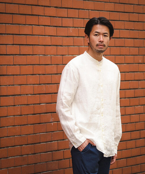 BEAMS（ビームス）の「BEAMS / リネン ノーカラー ネオルーズフィット シャツ（シャツ/ブラウス・メンズ・ベージュ/ブラック/ホワイト・L/M/S/XL）」の8枚目の写真