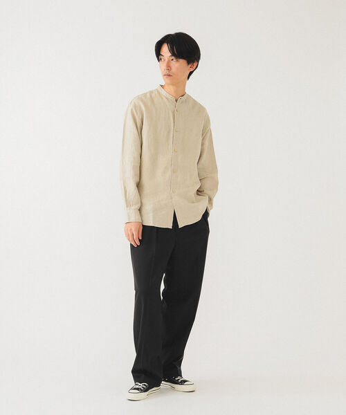 BEAMS（ビームス）の「BEAMS / リネン ノーカラー ネオルーズフィット シャツ（シャツ/ブラウス・メンズ・ベージュ/ブラック/ホワイト・L/M/S/XL）」の14枚目の写真