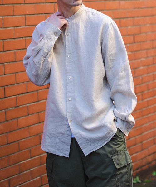 BEAMS（ビームス）の「BEAMS / リネン ノーカラー ネオルーズフィット シャツ（シャツ/ブラウス・メンズ・ベージュ/ブラック/ホワイト・L/M/S/XL）」の3枚目の写真