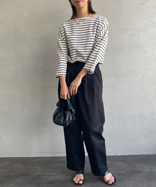 JEANS FACTORY （ジーンズファクトリー）の「【non-no 6月号掲載】[WHITE FIELD/ホワイトフィールド] 別注 7分袖ボーダーTシャツ（Tシャツ/カットソー・レディース・チャコール/ネイビー/グリーン/レッド/ピンク・F）」の8枚目の写真