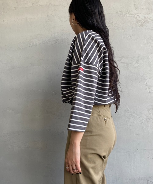 JEANS FACTORY （ジーンズファクトリー）の「【non-no 6月号掲載】[WHITE FIELD/ホワイトフィールド] 別注 7分袖ボーダーTシャツ（Tシャツ/カットソー・レディース・チャコール/ネイビー/グリーン/レッド/ピンク・F）」の12枚目の写真