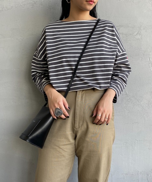 JEANS FACTORY （ジーンズファクトリー）の「【non-no 6月号掲載】[WHITE FIELD/ホワイトフィールド] 別注 7分袖ボーダーTシャツ（Tシャツ/カットソー・レディース・チャコール/ネイビー/グリーン/レッド/ピンク・F）」の11枚目の写真