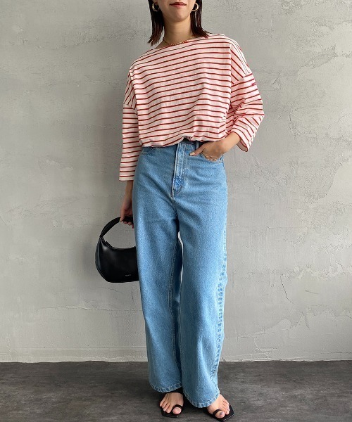 JEANS FACTORY （ジーンズファクトリー）の「【non-no 6月号掲載】[WHITE FIELD/ホワイトフィールド] 別注 7分袖ボーダーTシャツ（Tシャツ/カットソー・レディース・チャコール/ネイビー/グリーン/レッド/ピンク・F）」の10枚目の写真