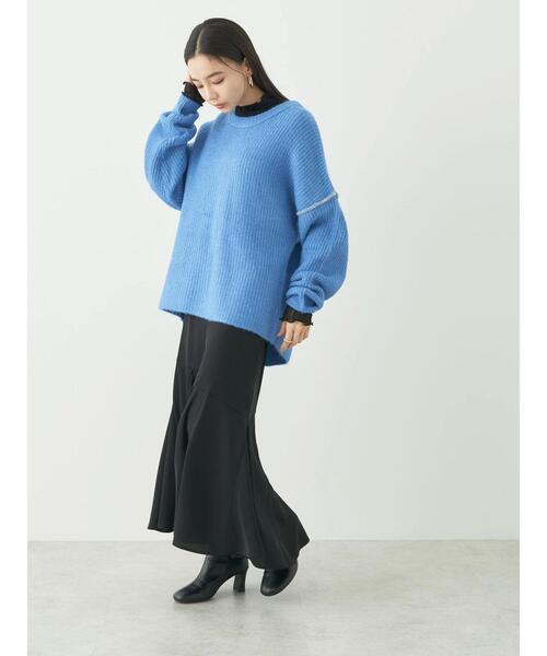 earth music&ecology(アースミュージックアンドエコロジー)の「配色ステッチニットプルオーバー(ニット/セーター・レディース・ブルー/ベージュ/イエロー/パープル・FREE)」の6枚目の写真