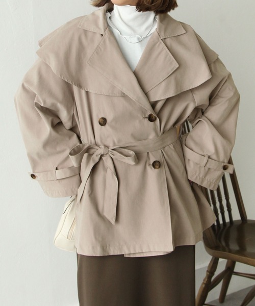 Chillfar（チルファー）の「キャンディ袖ケープヨークコート（トレンチコート・レディース・サンドベージュ/ベージュ/マスタード/グレイッシュベージュ/カーキ/グレー・MEDIUM/LARGE）」の16枚目の写真