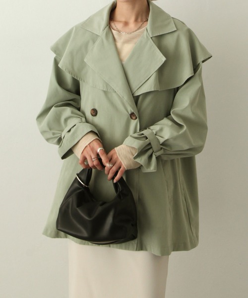 Chillfar（チルファー）の「キャンディ袖ケープヨークコート（トレンチコート・レディース・サンドベージュ/ベージュ/マスタード/グレイッシュベージュ/カーキ/グレー・MEDIUM/LARGE）」の18枚目の写真