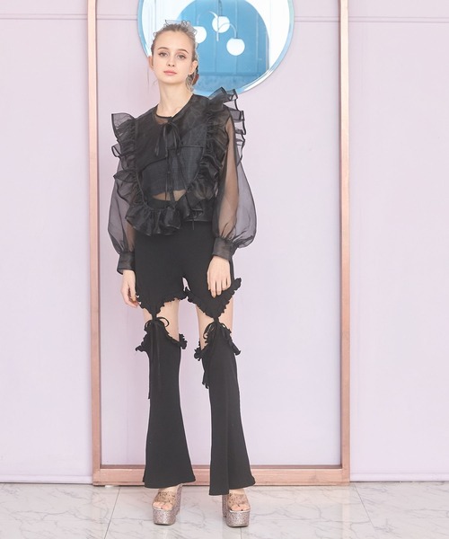 lilLilly（リルリリー）の「カットアウトフリルリブパンツ（その他パンツ・レディース・パープル/ブラック/ホワイト/ブルー・FREE）」の15枚目の写真