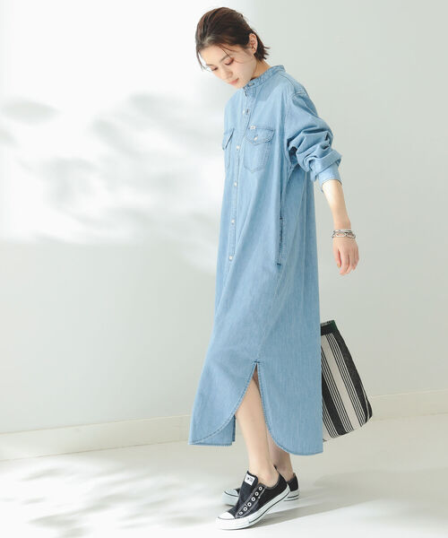 Lee（リー）の「LEE × B:MING by BEAMS / 別注 シャツ マキシドレス（ワンピース・レディース・インディゴブルー/ライトインディゴブルー・MEDIUM/SMALL）」の8枚目の写真