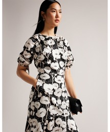 【TED BAKER】Zahrria パフスリーブ フローラル ミディドレス TED BAKER】Zahrria 花柄パフスリーブミディワンピース (TED