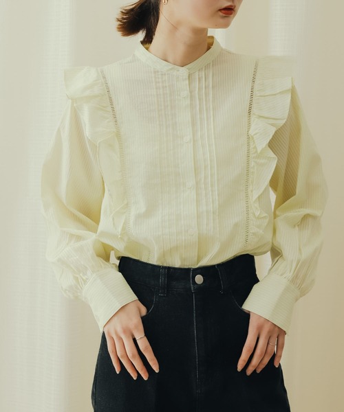 ドビーストライプフリルブラウス
