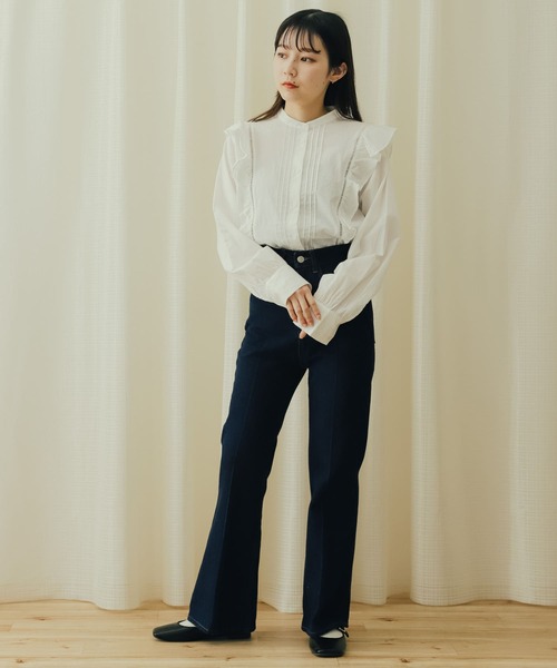 ドビーストライプフリルブラウス