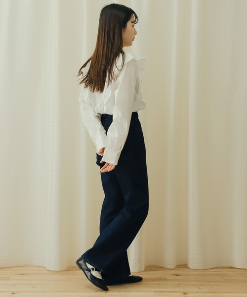 ドビーストライプフリルブラウス