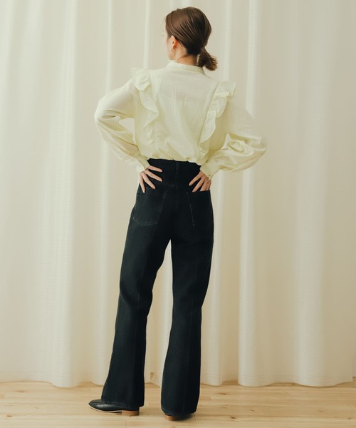 ドビーストライプフリルブラウス