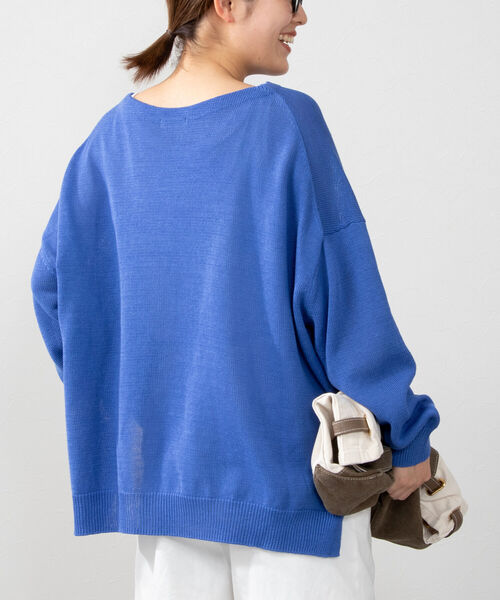 NOLLEY’S(ノーリーズ)の「《手洗い可能》ギマコットンボートネックプルオーバーニット(ニット/セーター・レディース・ブラウン/グレイッシュベージュ/グレイッシュブルー・FREE)」の3枚目の写真