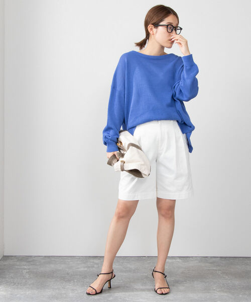 NOLLEY’S(ノーリーズ)の「《手洗い可能》ギマコットンボートネックプルオーバーニット(ニット/セーター・レディース・ブラウン/グレイッシュベージュ/グレイッシュブルー・FREE)」の4枚目の写真