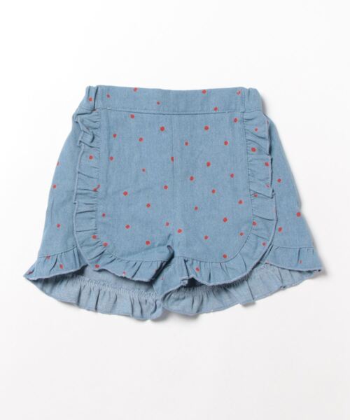 CALMIA（カルミア）の「minidotフリルキュロットパンツ(80～130cm)（デニムパンツ・キッズ・ブルー/ライトブルー・90/110/120/80/130/100）」の2枚目の写真