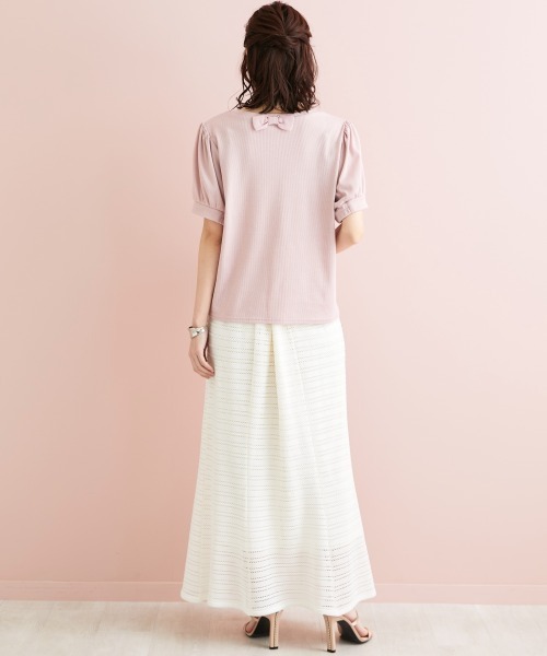 marun（マルン）の「＜大きいサイズ＞ バックリボンパフスリーブカットソー marun（Tシャツ/カットソー・レディース・ブラック/ピンク/オフホワイト・4L/5L/LL/3L/L）」の7枚目の写真