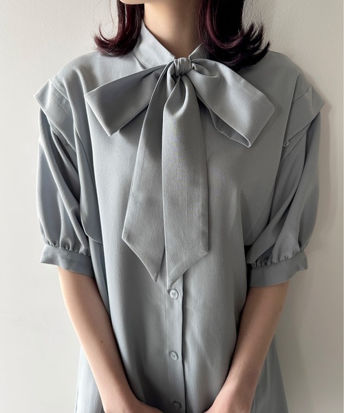 one way（ワンウェイ）の「リボンタイ半袖ブラウスワンピース