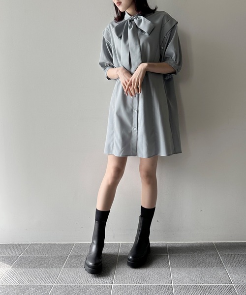 one way（ワンウェイ）の「リボンタイ半袖ブラウスワンピース