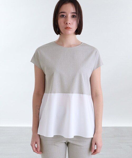 INDIVI（インディヴィ）の「◆【洗える！/SETUP可能/UVケア】麻混ドッキングぺプラムブラウス（シャツ/ブラウス・レディース・ライトグレー系3/ブラック/ホワイト/ブルー系8・13/34/05/15 /38/19）」の7枚目の写真