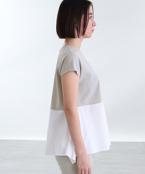 INDIVI（インディヴィ）の「◆【洗える！/SETUP可能/UVケア】麻混ドッキングぺプラムブラウス（シャツ/ブラウス・レディース・ライトグレー系3/ブラック/ホワイト/ブルー系8・13/34/05/15 /38/19）」の8枚目の写真