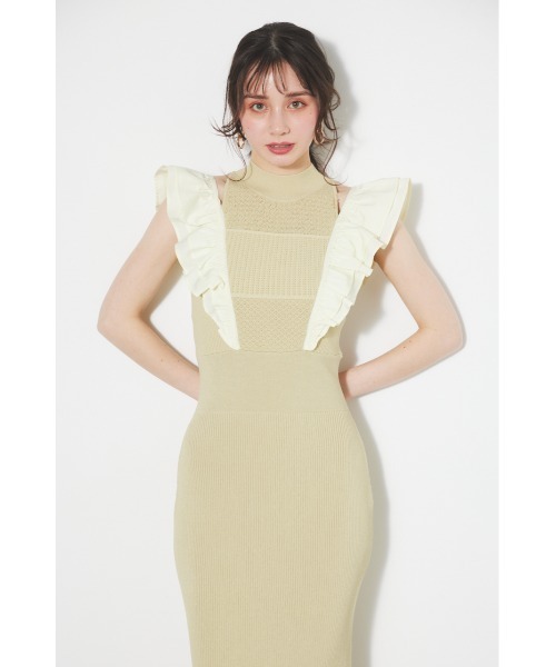 rienda　2wayショルダーフリルクロシェタイトニットワンピース rienda（リエンダ）の「2WAYショルダーフリルクロシェタイト