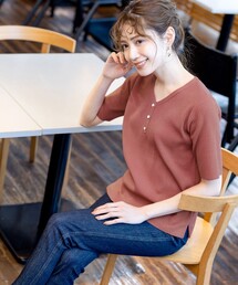 【洗える】ボタンニットトップス