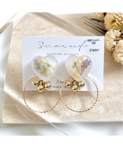 tone(トーン)の「【S.coeuf】【S.coeuf】2way金属アレルギー対応ピアス お花のマットハート×リング(MA)(ピアス(両耳用)・レディース・ピンク/ブルー・FREE)」の1枚目の写真