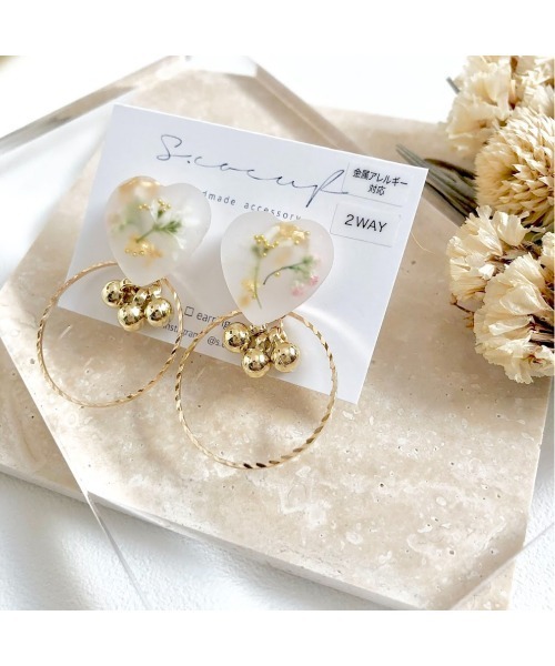 tone(トーン)の「【S.coeuf】【S.coeuf】2way金属アレルギー対応ピアス お花のマットハート×リング(MA)(ピアス(両耳用)・レディース・ピンク/ブルー・FREE)」の6枚目の写真