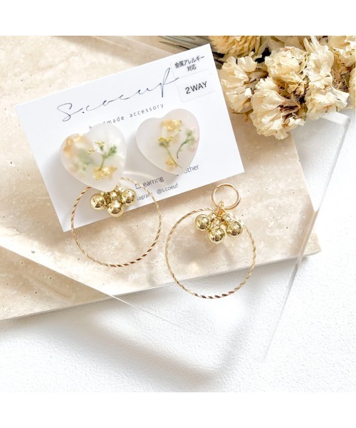 tone(トーン)の「【S.coeuf】【S.coeuf】2way金属アレルギー対応ピアス お花のマットハート×リング(MA)(ピアス(両耳用)・レディース・ピンク/ブルー・FREE)」の9枚目の写真