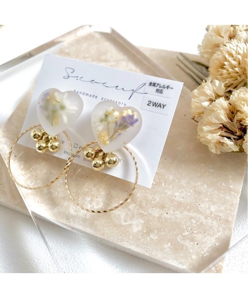 tone(トーン)の「【S.coeuf】【S.coeuf】2way金属アレルギー対応ピアス お花のマットハート×リング(MA)(ピアス(両耳用)・レディース・ピンク/ブルー・FREE)」の3枚目の写真