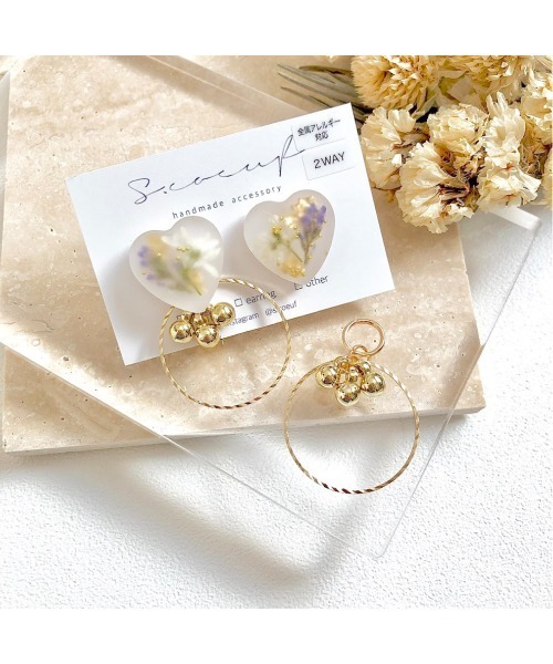 tone(トーン)の「【S.coeuf】【S.coeuf】2way金属アレルギー対応ピアス お花のマットハート×リング(MA)(ピアス(両耳用)・レディース・ピンク/ブルー・FREE)」の8枚目の写真