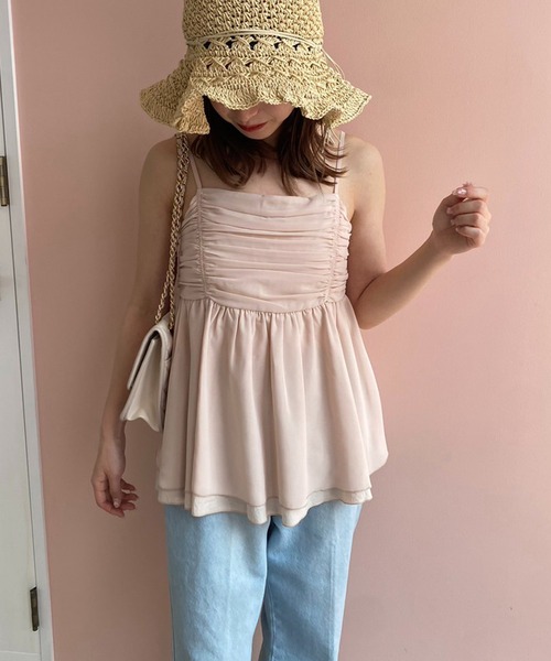 one after another NICE CLAUP（ワンアフターアナザーナイスクラップ）の「シャーリングデザインキャミビスチェ（キャミソール・レディース・イエロー/ピンク/アイボリー・FREE）」の17枚目の写真