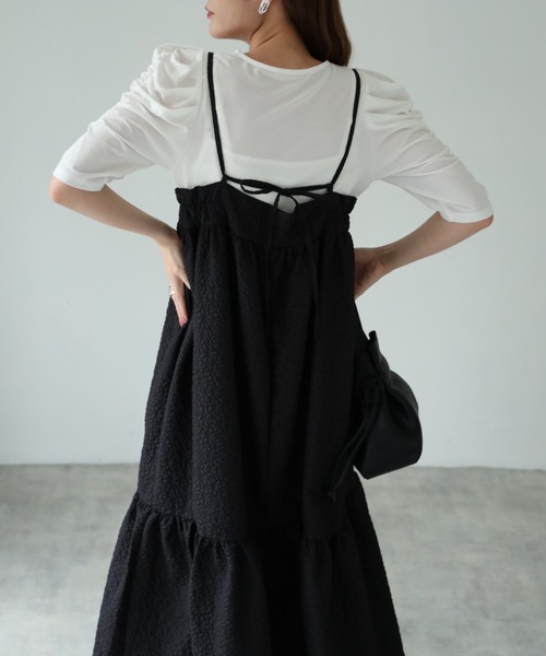 トッコクローゼット　ワンピース tocco closet レディな佇まいで魅了する袖フラワーレースニットワンピース