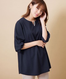 TO BE CHIC44 ネイビー 五分袖チュニックリボンパールボタン パール」に該当するレディースのチュニックファッション通販