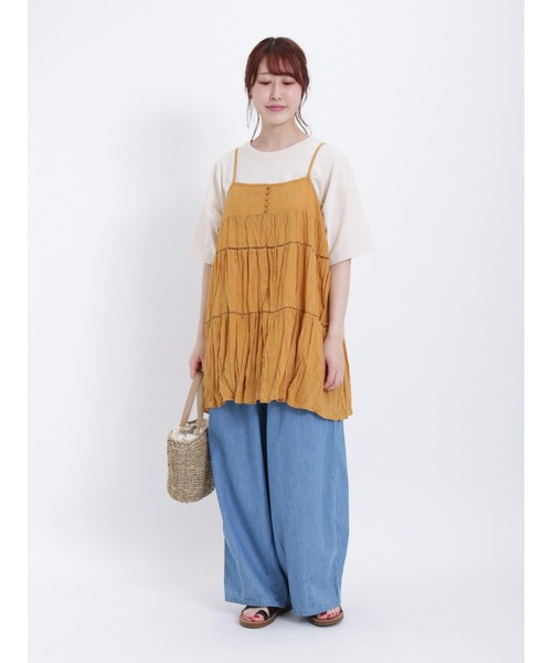 Samansa Mos2（サマンサ モスモス）の「ワッシャーキャミチュニック（チュニック・レディース・マスタード/オフホワイト/ブラック・F）」の7枚目の写真