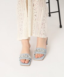 ◆ビジューカラフルローヒールミュール